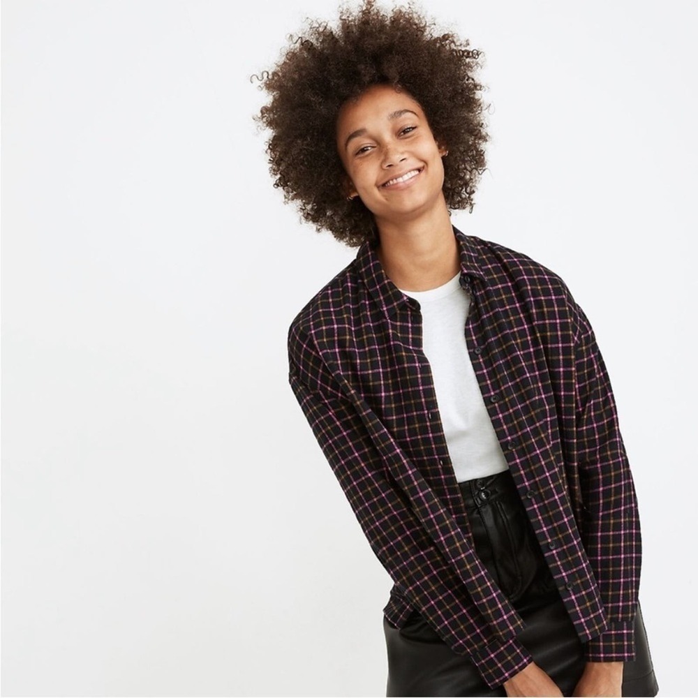Madewell Flannel Westlake Shirt in Stoppard Plaid S Women’s Black Pink Cotton
